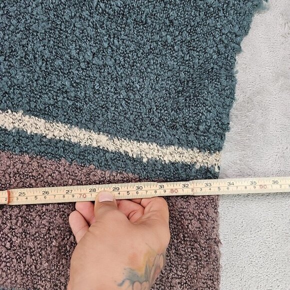 Free People Poncho Sweater Womens One Size Teal/Rose Stripe Bohemian Tasseled - Picture 7 of 7